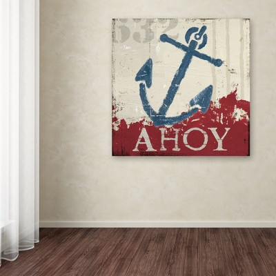 Nautical Blue and Red Anchor Canvas Art, 18'' x 18''