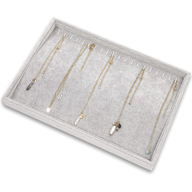Juvale Gray Velvet Stackable Jewelry Organizer Tray, 20 Hooks for Necklaces, Bracelets, Pendants, 13.5 x 9.5 In, 2 of 6