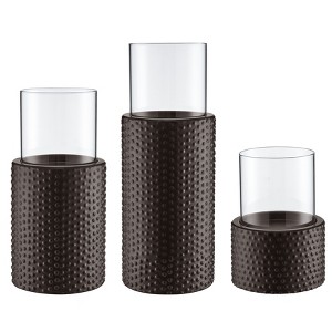 Danya B Contemporary Candle Holder Set (3) With Clear Glass Hurricanes And Textured Metal Base - 1 of 4