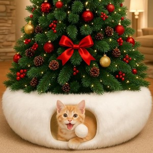 Christmas Tree Cat Donut Tunnels White Xmas Winter Plush Peekaboo Cave Toy Collapsible 3 Way for Small Kitten - 1 of 4