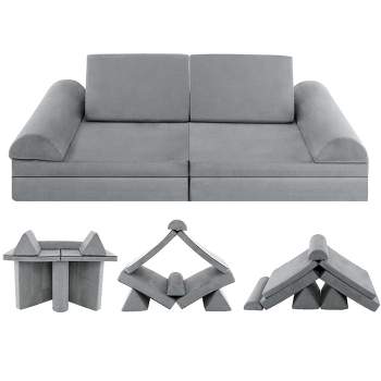 Costway 8 PCS Kids Play Sofa Set Modular Convertible Foam Folding Couch Toddler Playset Blue/Grey/Green