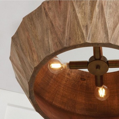 Modern Mango Wood and Brass 4-Light Geometric Pendant