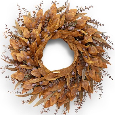 Attop 26'' Eucalyptus Wreath for Front Door - Autumn Large Artificial Eucalyptus Outdoor Wreath Hanging Fall Decorations Orange