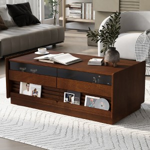 Glass Coffee Table Cocktail Table Vintage Center Table Accent Table Sofa Side Table with 4 Drawers & 2 Display Shelves - ModernLuxe - 1 of 4