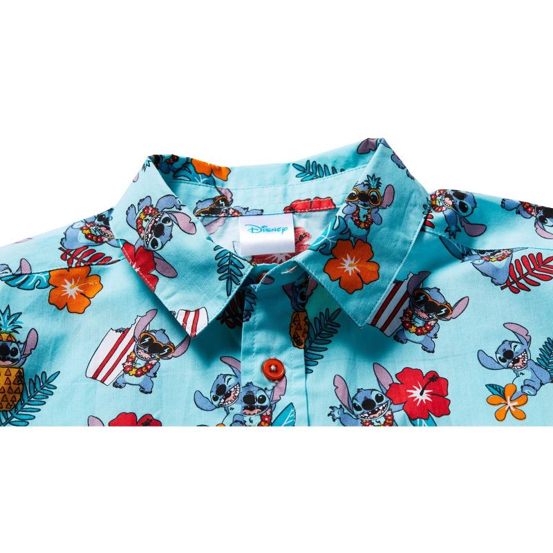 Disney Lilo & Stitch Mickey Mouse Lion King Simba Hawaiian Blue Button Down Shirt Little Kid to Big Kid, 4 of 8