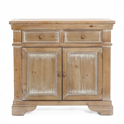 LuxenHome Distressed Wood 2-Drawer 2-Door Storage Cabinet