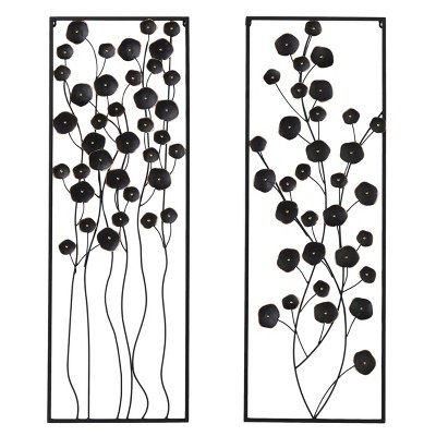 Metal Floral Wall Decor with Black Frame Set of 2 Black - Olivia & May