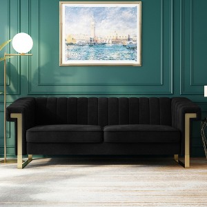 TiramisuBest Modern Cream Velvet Sofa with Gold Accents - Sleek Channel-Tufted Upholstery, 3-Seat Couch for Living Room and Office Decor - 1 of 4