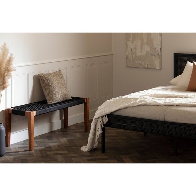 South Shore Wood Bench Black/Natural: Rectangle Shape, Spot Clean, Wood Legs, Polypropylene Hardware