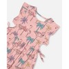 Deux par Deux Girl Printed Organic Cotton Dress with Cut Outs Palm Trees, Pink Flamingo, and Turquoise - 4 of 4