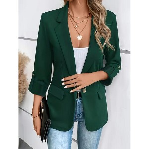 Womens Fall Casual Long Sleeve Suit Jacket Button Solid Color Shirt Business Work Office Blazers Top - 1 of 3