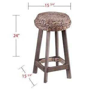 Water Hyacinth & Wood Backless Round Counter Stool (Set of 2) with Coastal Style and Eclectic Design for Kitchen, Dining or Home Office - 1 of 4