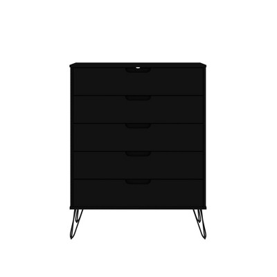 Rockefeller 5 Drawer Tall Dresser Black - Manhattan Comfort