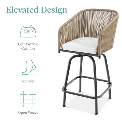 Natural Wicker Swivel Bar Height Chairs with Cushions