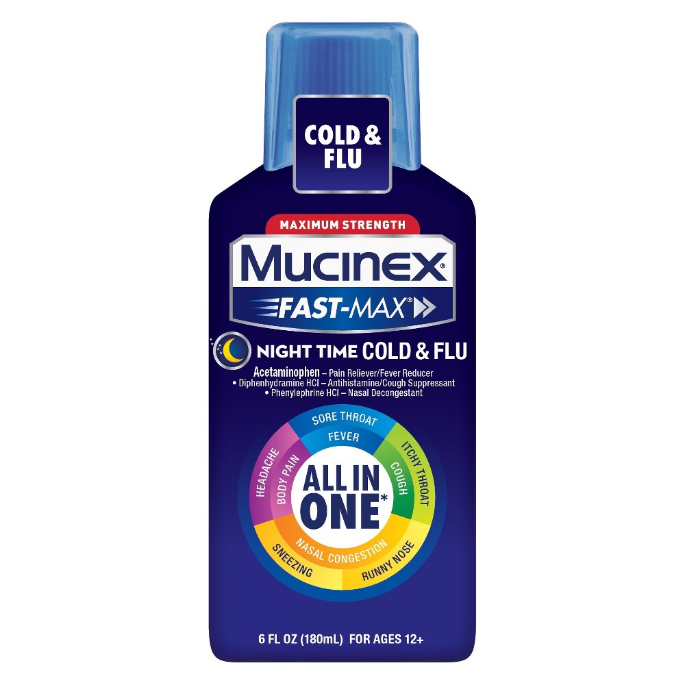UPC 363824500669 product image for Mucinex Fast-Max Nighttime Cold & Flu Relief Liquid - Acetaminophen - 6 fl oz | upcitemdb.com