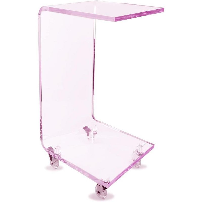 Designstyles Luxurious Acrylic C Shaped Table With Pink edge, on Wheels, Beautiful Living Room Decor, Perfect For Sofas and Beds, 1 of 6