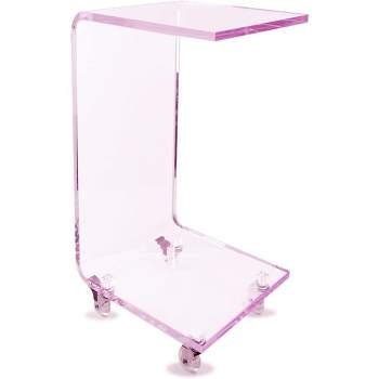 Designstyles Luxurious Acrylic C Shaped Table With Pink edge, on Wheels, Beautiful Living Room Decor, Perfect For Sofas and Beds