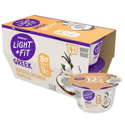 Light + Fit Nonfat Gluten-Free Toasted Coconut Vanilla Greek Yogurt - 4ct/5.3oz Cups