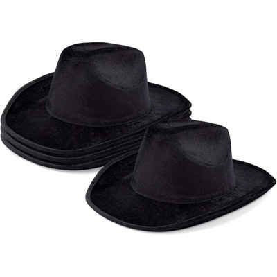 Zodaca 4 Pack Velvet Western Party Cowboy Hats for Men and Women (Black, Adult Size)