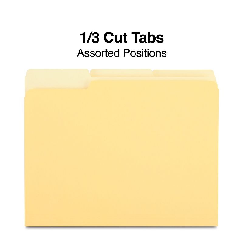 MyOfficeInnovations Colored Top-Tab File Folders 3 Tab Yellow Letter Size 100/Pack 224535, 3 of 5