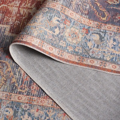 Arizona Light Blue and Rust Rectangular Synthetic Area Rug