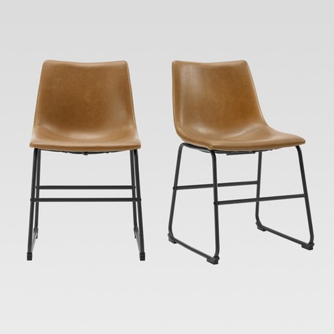 Set Of 2 Laslo Modern Upholstered Faux Leather Dining Chairs Whiskey Brown Saracina Home Target