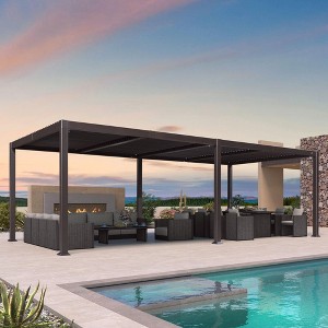 Purple Leaf Louvered Pergola with Retractable Roof, Adjustable Aluminum Hardtop Gazebo for Patio - 1 of 4