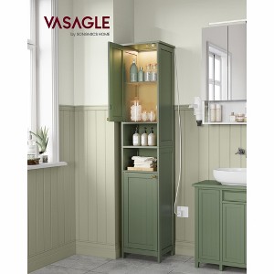 Slim LED Bathroom Cabinet with Adjustable Shelves, Freestanding Storage Unit, 15.7 Inch Narrow Design - 1 of 4