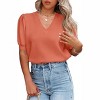 Clearlove Women's V Neck Puff Sleeve Short Sleeve Knit Top Lightweight Solid Color Basic Casual Pullover Shirt Sweater - 3 of 4