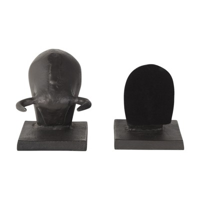 HomeRoots Set of Two 6" Black Metal Bull Decorative Bookends