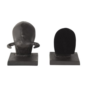HomeRoots Set of Two 6" Black Metal Bull Decorative Bookends - 1 of 4