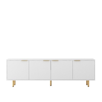 GlasFlength TV Stands and Consoles Modern TV Stand with Storage Doors TV Console Media Cabinet for Living Room, White, 74.8"*20.27"*5.51"