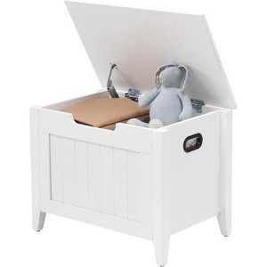 Storage Chest, Storage Trunk with Cushion Seat, 2 Safety Hinges, Storage Bench, Wooden Storage Organizer, Shoe Bench for Entryway, Living Room - 1 of 4