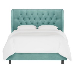 Full Tufted Upholstered Wingback Bed Velvet Caribbean - Threshold , Velvet Blue