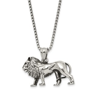 Black Bow Jewelry Stainless Steel Antiqued & Polished Lion Necklace, 25.5 Inch - 1 of 4