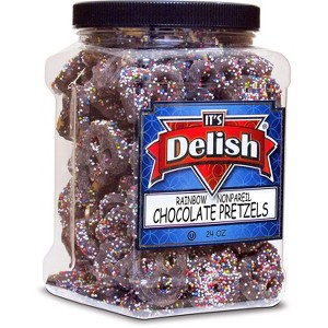 Rainbow Nonpareils Dark Chocolate Covered Pretzels by It's Delish, 1.5 Lbs Jumbo Container - 1 of 4