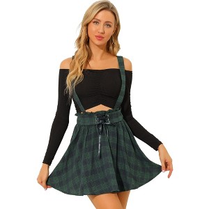 Allegra K Women's Gothic Plaid High Waist Detachable Suspender Skirts - 1 of 4