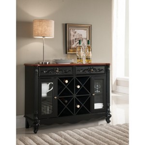 Kings Brand Furniture Buffet Server Wine Cabinet Console Table, Black / Walnut - 1 of 4