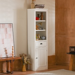 KTMBDW Display Cabinet with Door & 3 Storage Shelves, 75" Tall White Storage Cabinet Bookshelf Bookcase for Home Office Living Room - 1 of 4