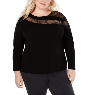 I.N.C International Concepts Womens Illusion Pullover Blouse, Black, 3X