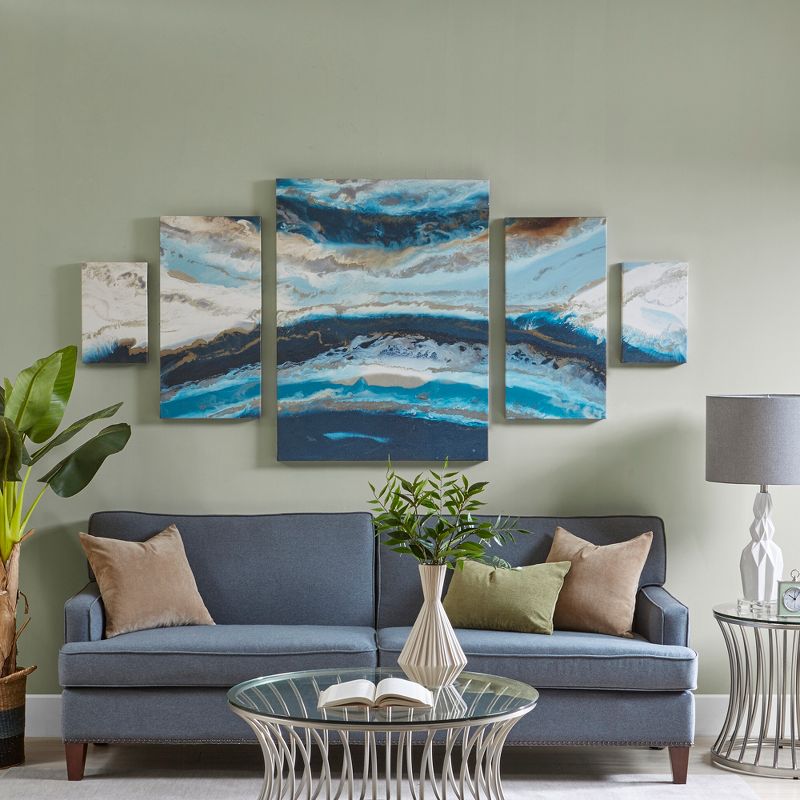 (Set of 5) Midnight Tide Gel Coat Canvas Decorative Wall Art Set Blue, 3 of 9
