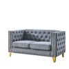 Velvet 2-Seater Tufted Sofa with Metal Legs & Nailhead Trim - 3 of 4