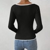 Women's Fashion Elegant V-Neck Knit Top, Slim-Fit Solid Color Versatile Blouse for Casual & Daily Wear - 2 of 4