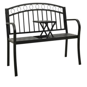 Patio Bench with a Table 49.2" Steel Black - 1 of 4