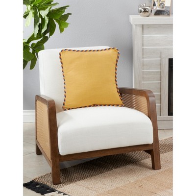 Yellow Cotton Square Throw Pillow with Twisted Rope Trim