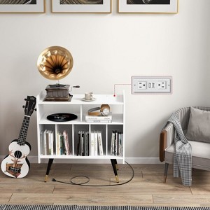 TIRAMISUBEST Record Player Stand with Storage, Vinyl Record Player Table, Large Record Player Cabinet Wood, Turntable Stand with Speaker Shelf (White) - 1 of 4