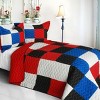 Slickblue Full/Queen 3 PC Quilt Set, Vermicelli-Quilted TC Fabric, Plaid Design, 13 Color Options, 90.5"x90.5" - 4 of 4
