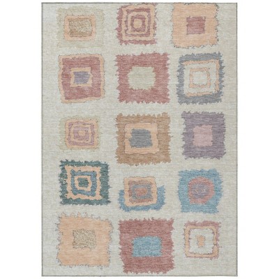 Peach Ivory And Beige Geometric Washable Indoor Outdoor Area Rug