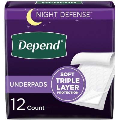 Depend Underpads/Disposable Slip Resistant Incontinence Bed Pads for Adults - Overnight Absorbency - 12ct