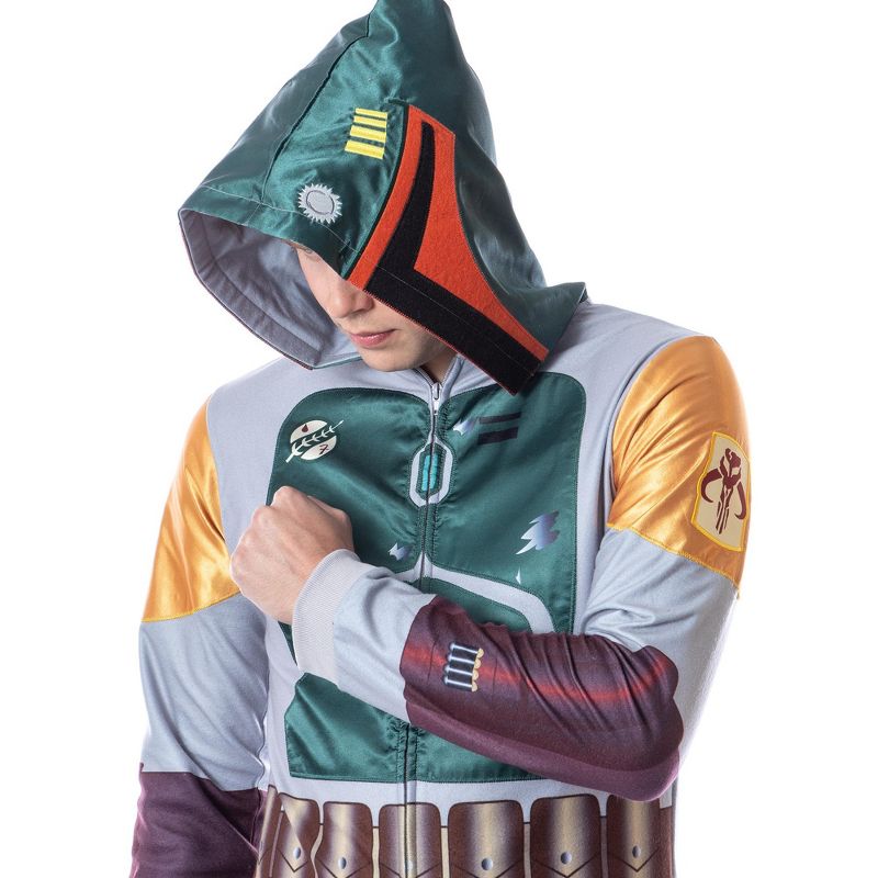 Star Wars Mens' Boba Fett Hooded Costume Union Suit One-Piece Pajama Grey, 3 of 7